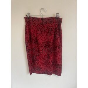 Vintage Carlisle Red Black Animal Print Silk Skirt Size 6 28" Waist Retro